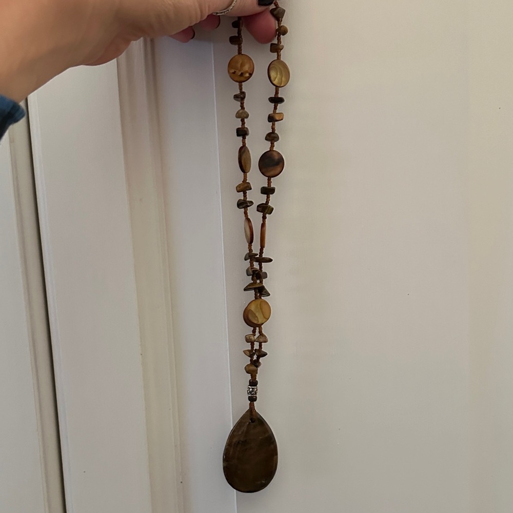 Brown Beaded Necklace with Pendant